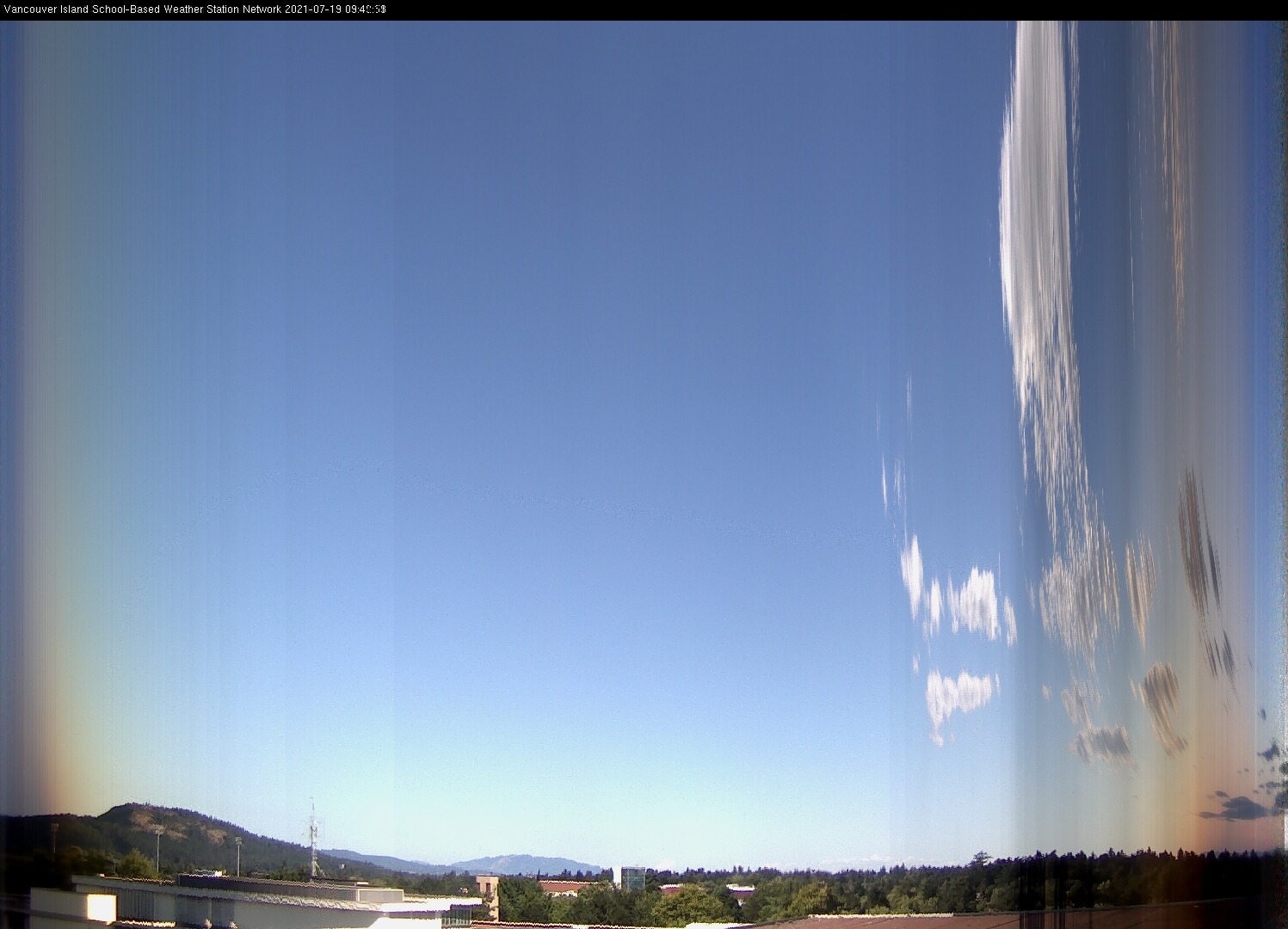 image of the sky seen from UVic, each column of pixels is a different minute, keogram