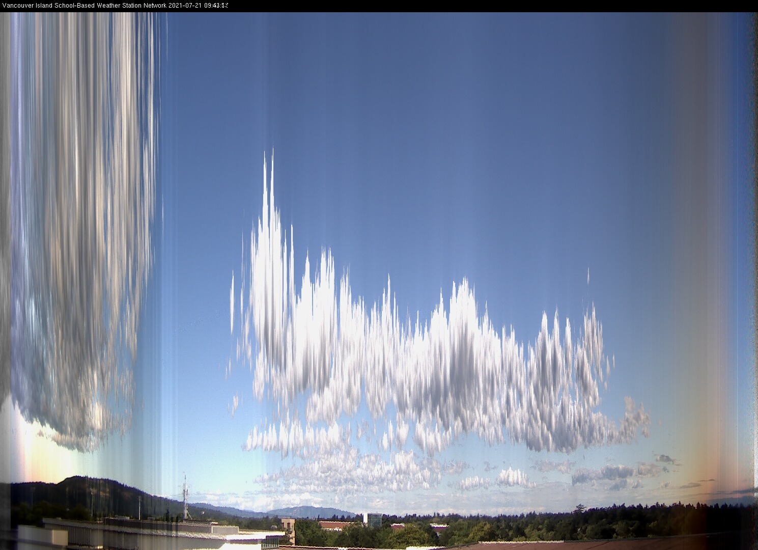 image of the sky seen from UVic, each column of pixels is a different minute, keogram