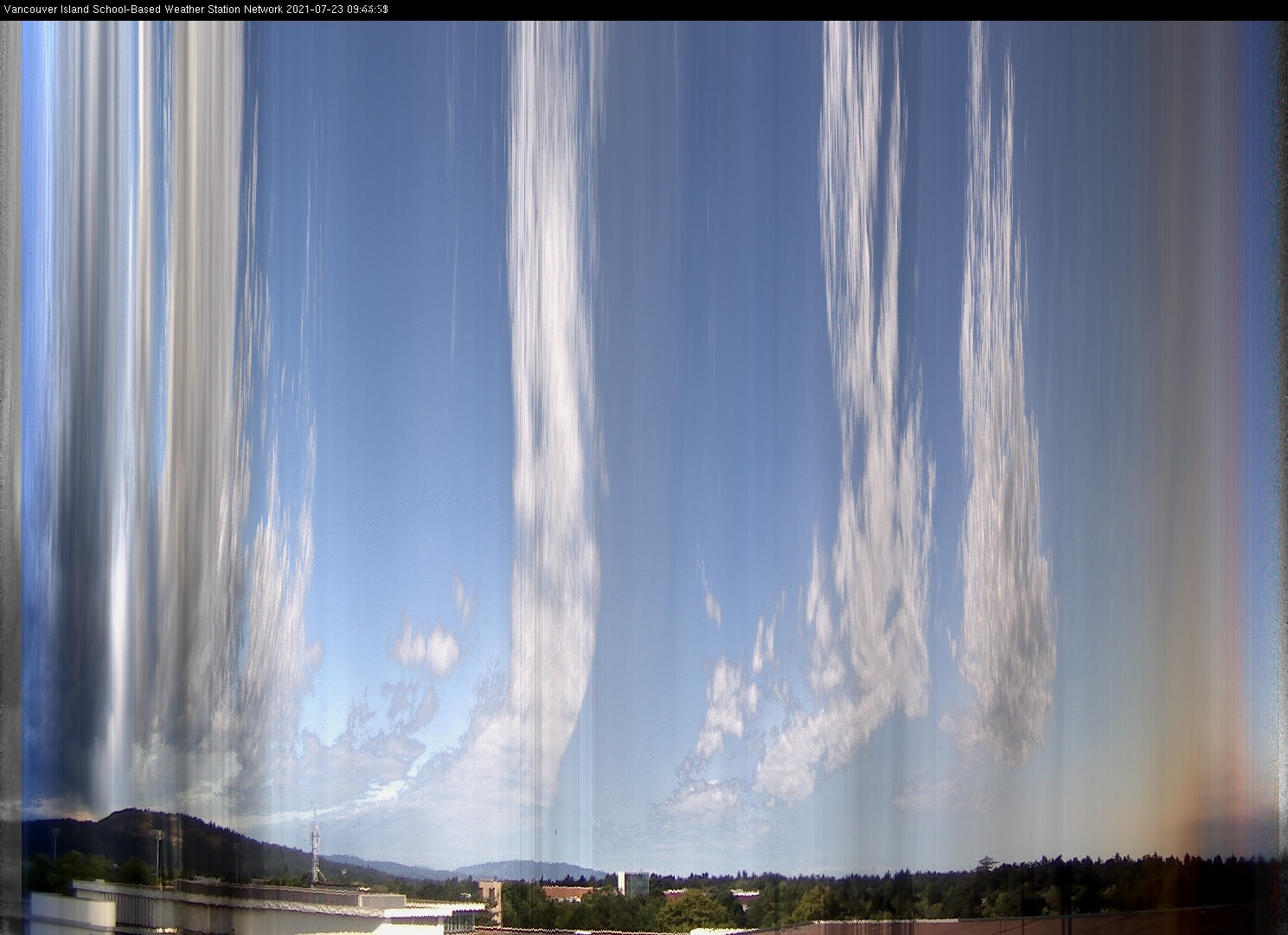 image of the sky seen from UVic, each column of pixels is a different minute, keogram
