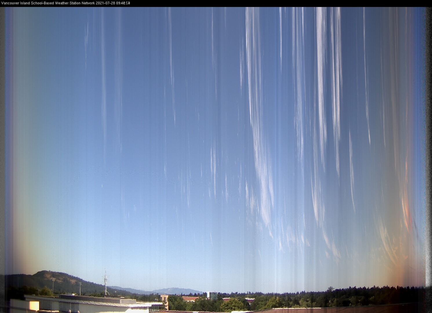 image of the sky seen from UVic, each column of pixels is a different minute, keogram