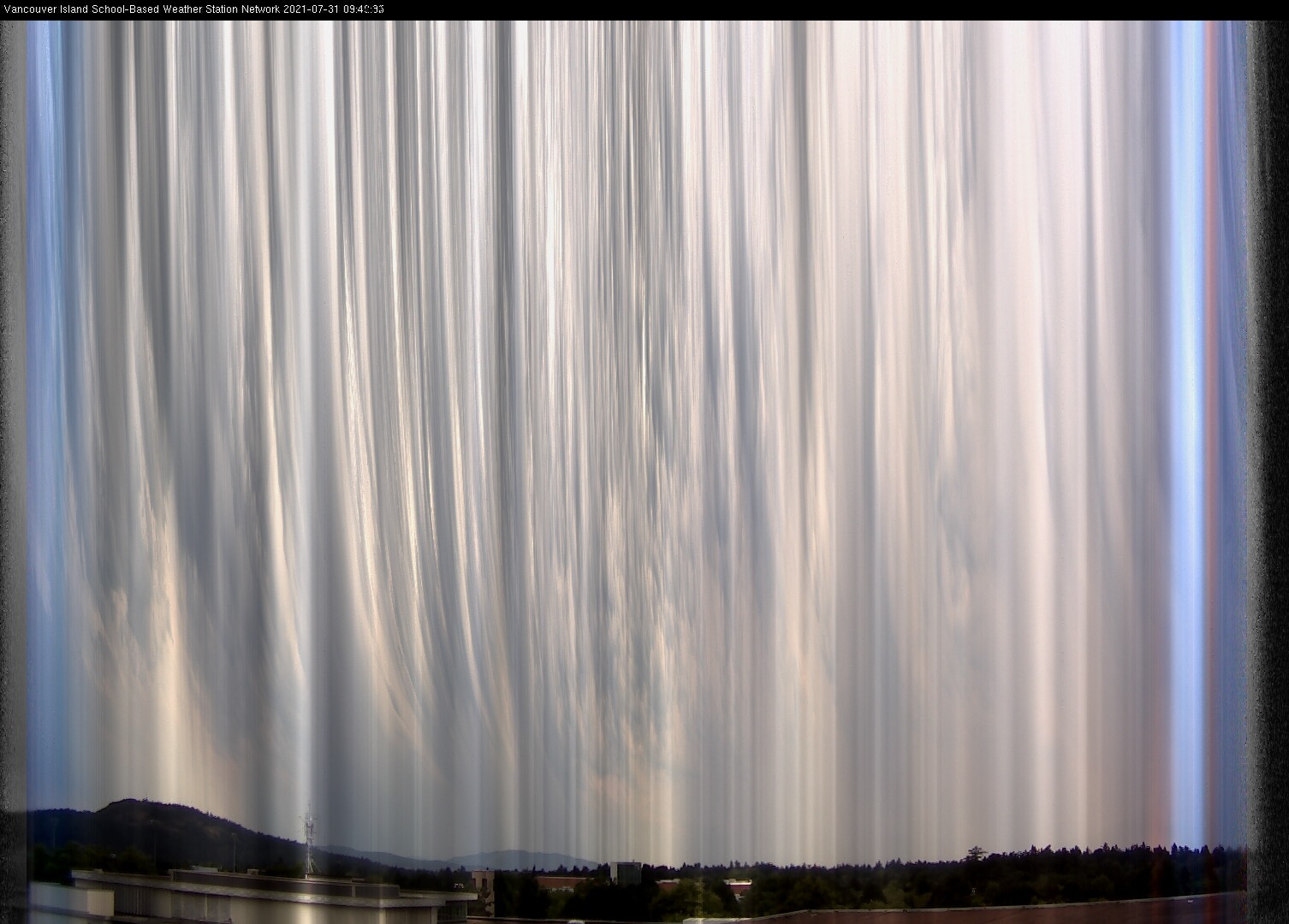 image of the sky seen from UVic, each column of pixels is a different minute, keogram