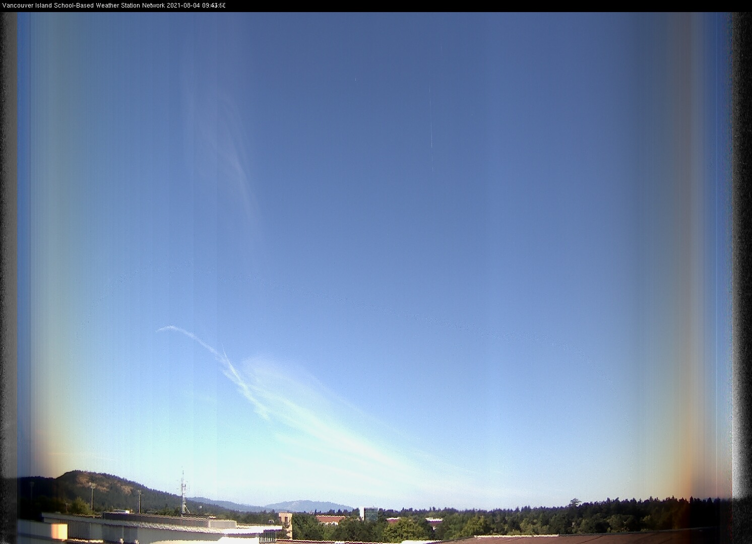 image of the sky seen from UVic, each column of pixels is a different minute, keogram
