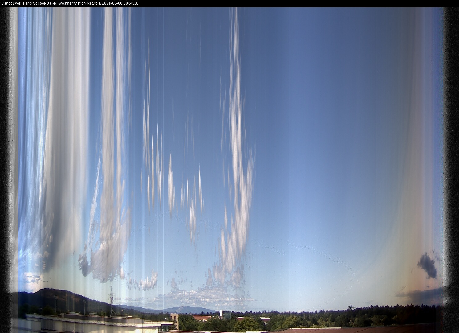 image of the sky seen from UVic, each column of pixels is a different minute, keogram