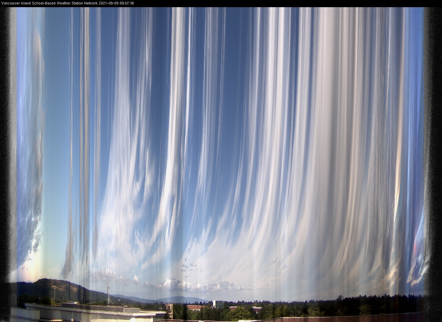 image of the sky seen from UVic, each column of pixels is a different minute, keogram