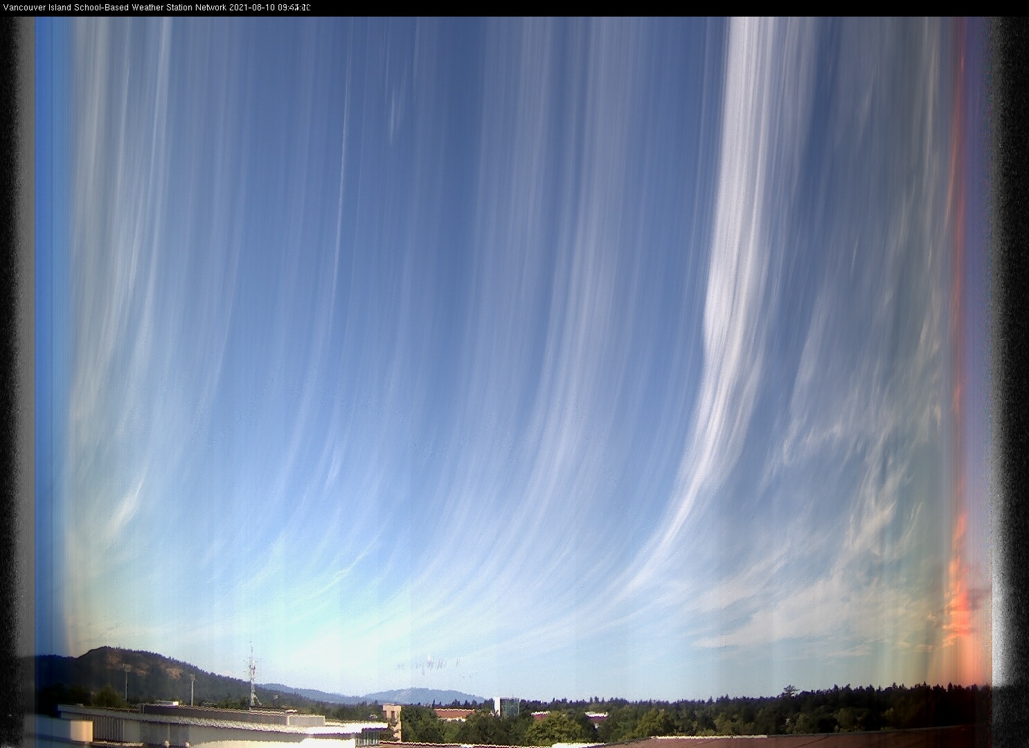 image of the sky seen from UVic, each column of pixels is a different minute, keogram