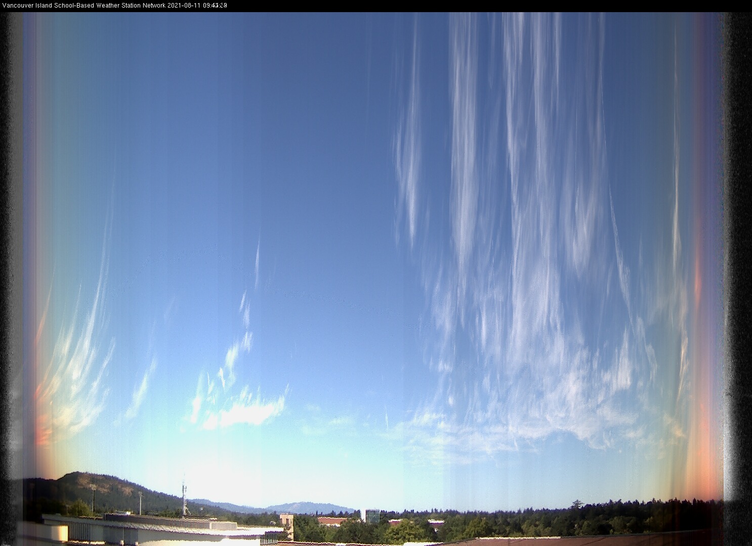 image of the sky seen from UVic, each column of pixels is a different minute, keogram