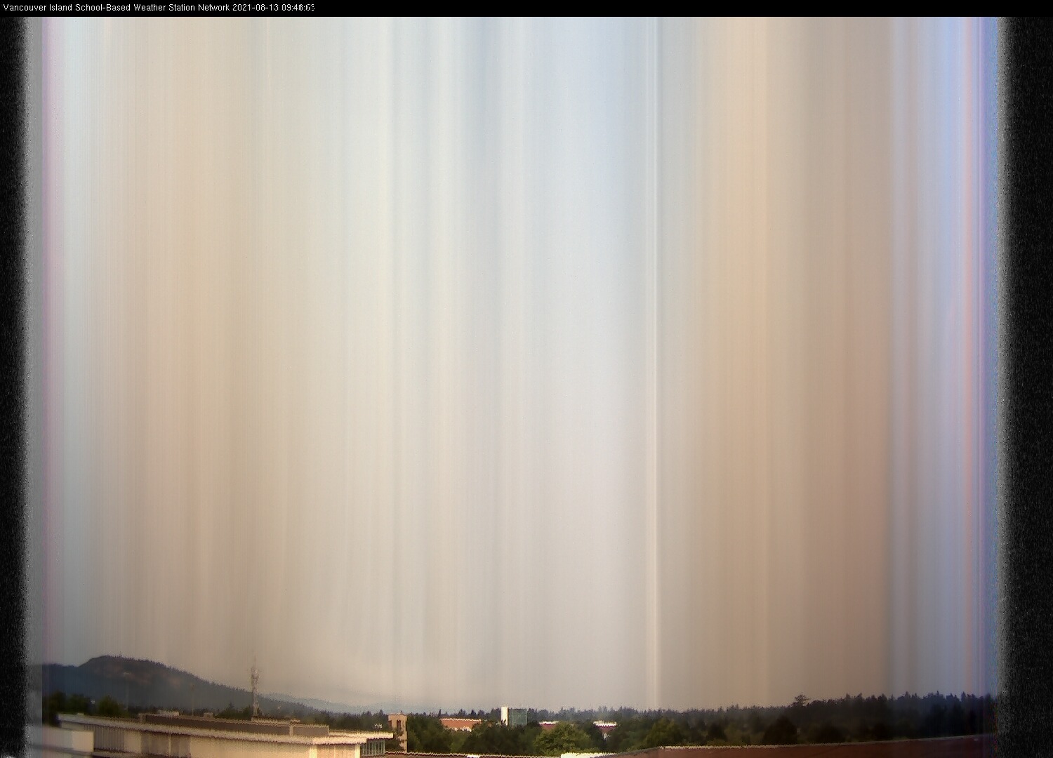 image of the sky seen from UVic, each column of pixels is a different minute, keogram