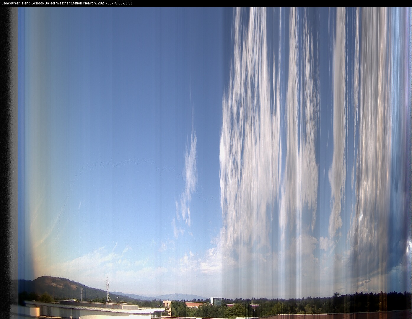 image of the sky seen from UVic, each column of pixels is a different minute, keogram