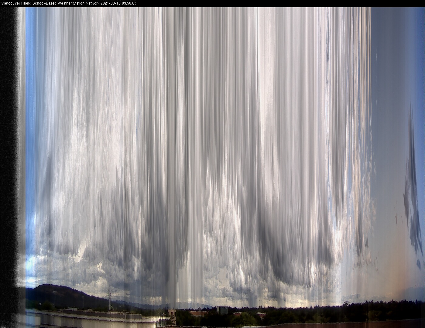 image of the sky seen from UVic, each column of pixels is a different minute, keogram