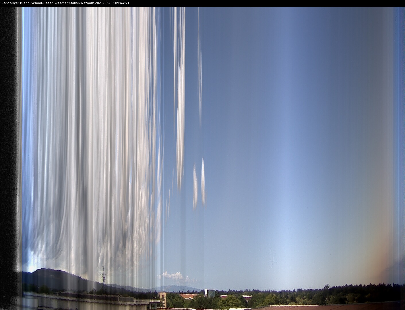 image of the sky seen from UVic, each column of pixels is a different minute, keogram