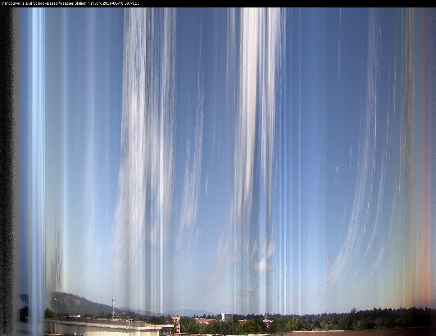 image of the sky seen from UVic, each column of pixels is a different minute, keogram