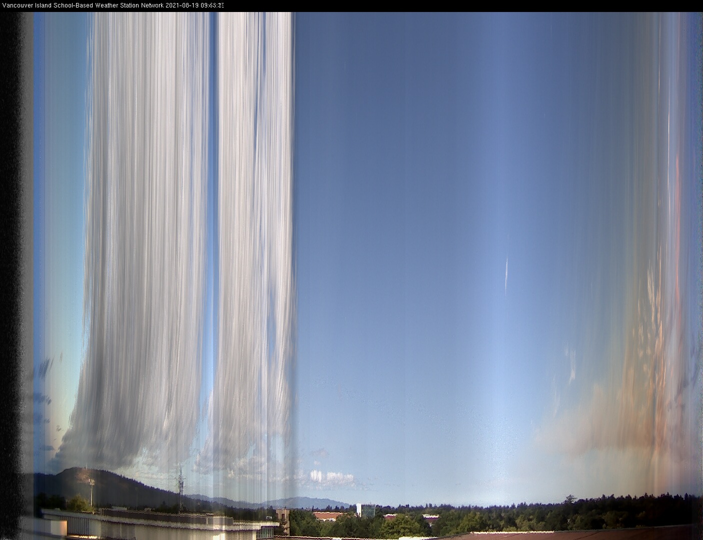 image of the sky seen from UVic, each column of pixels is a different minute, keogram