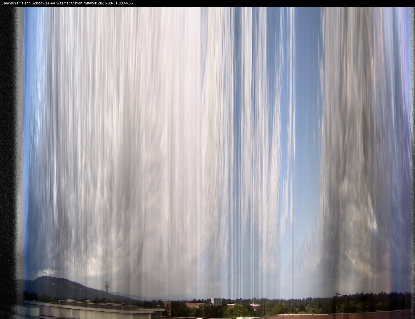 image of the sky seen from UVic, each column of pixels is a different minute, keogram
