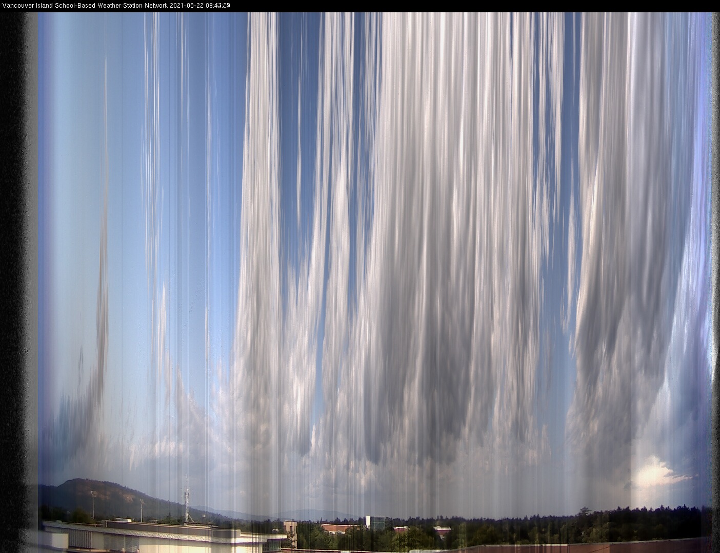 image of the sky seen from UVic, each column of pixels is a different minute, keogram