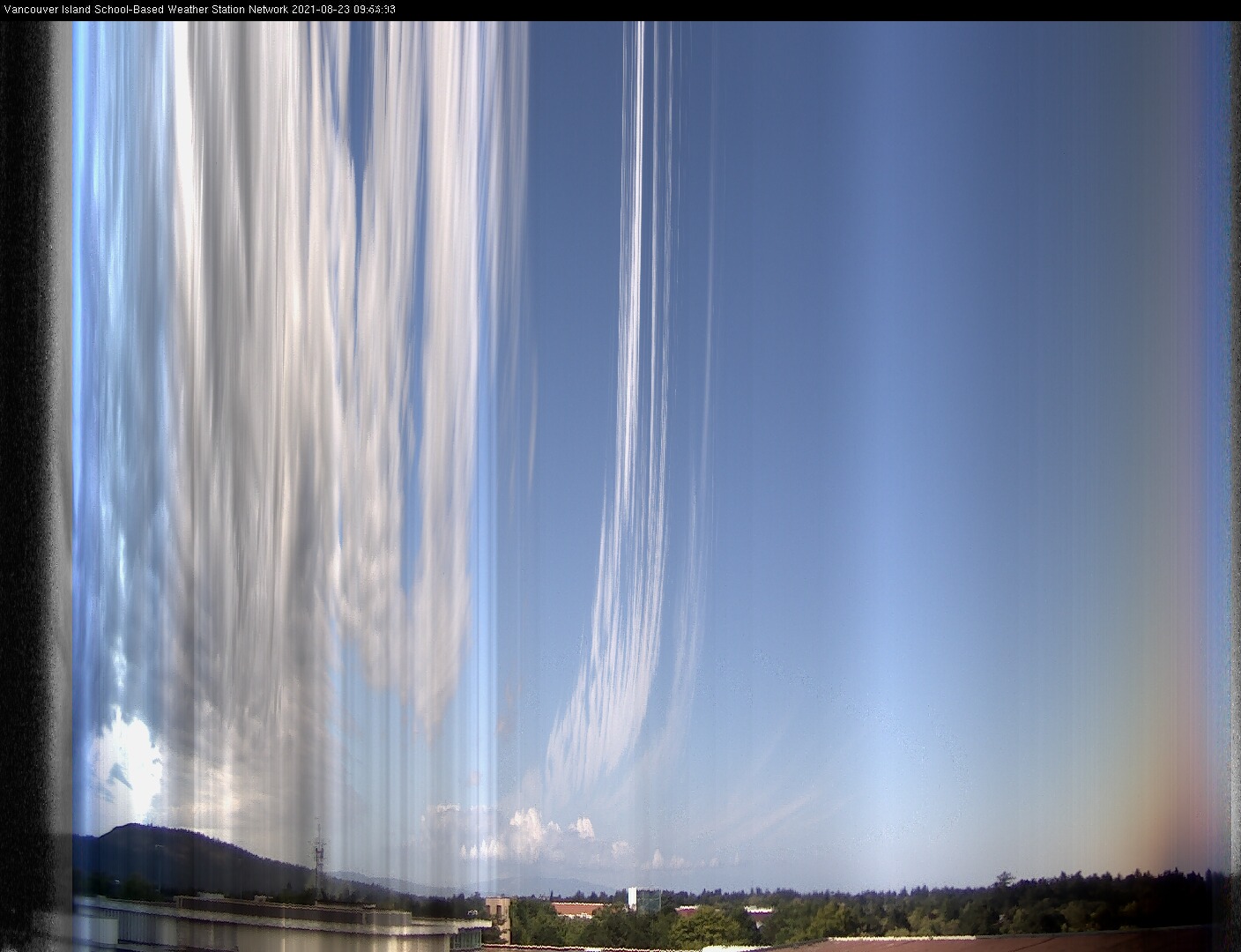 image of the sky seen from UVic, each column of pixels is a different minute, keogram