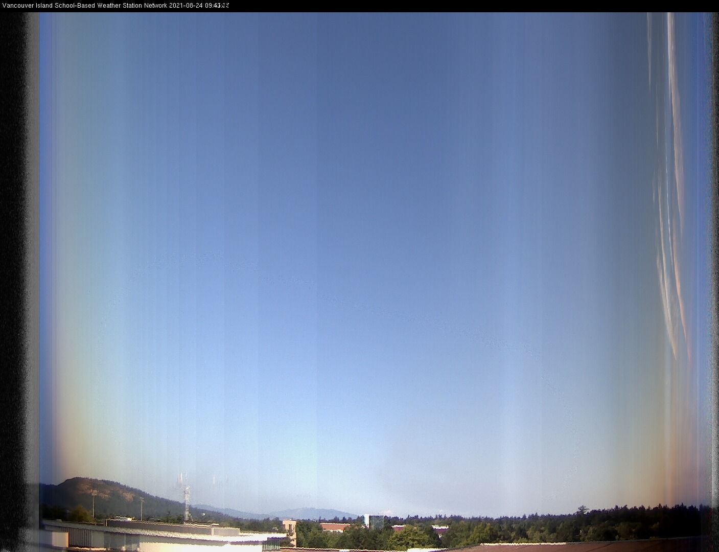 image of the sky seen from UVic, each column of pixels is a different minute, keogram