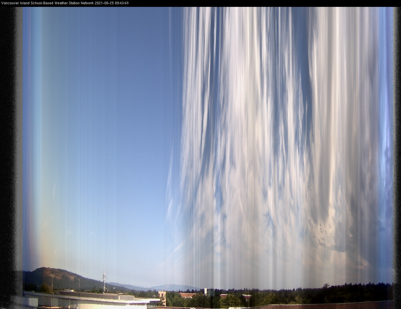 image of the sky seen from UVic, each column of pixels is a different minute, keogram