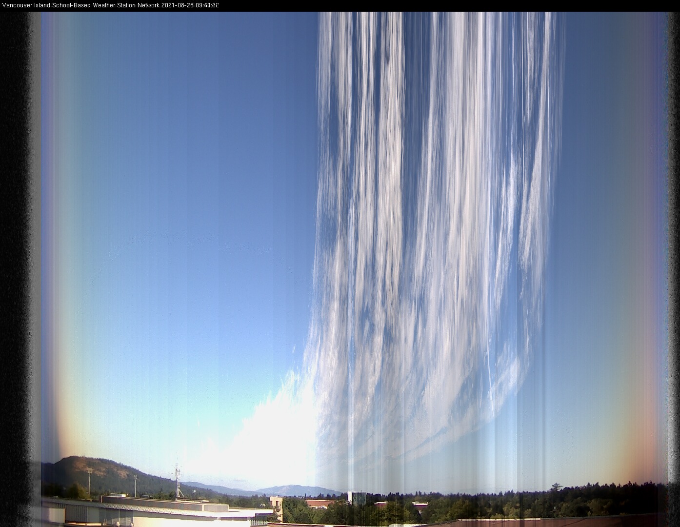 image of the sky seen from UVic, each column of pixels is a different minute, keogram