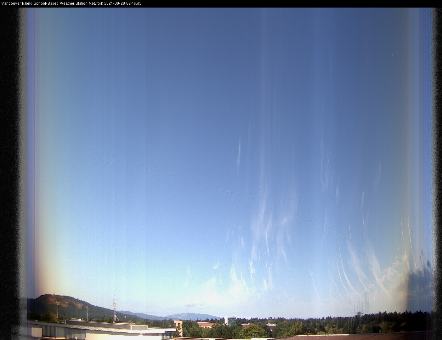 image of the sky seen from UVic, each column of pixels is a different minute, keogram