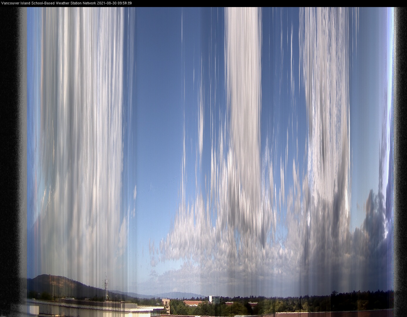 image of the sky seen from UVic, each column of pixels is a different minute, keogram
