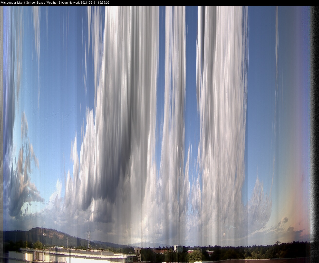 image of the sky seen from UVic, each column of pixels is a different minute, keogram