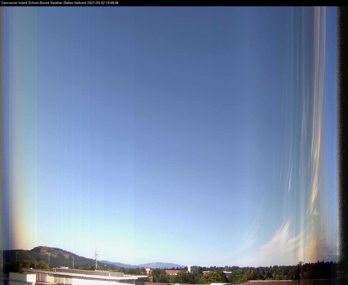 image of the sky seen from UVic, each column of pixels is a different minute, keogram