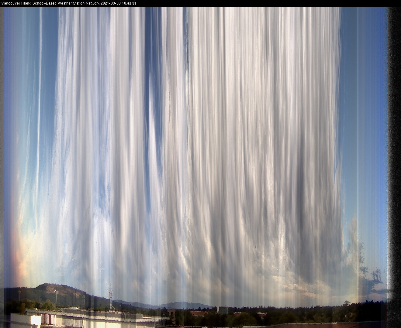 image of the sky seen from UVic, each column of pixels is a different minute, keogram