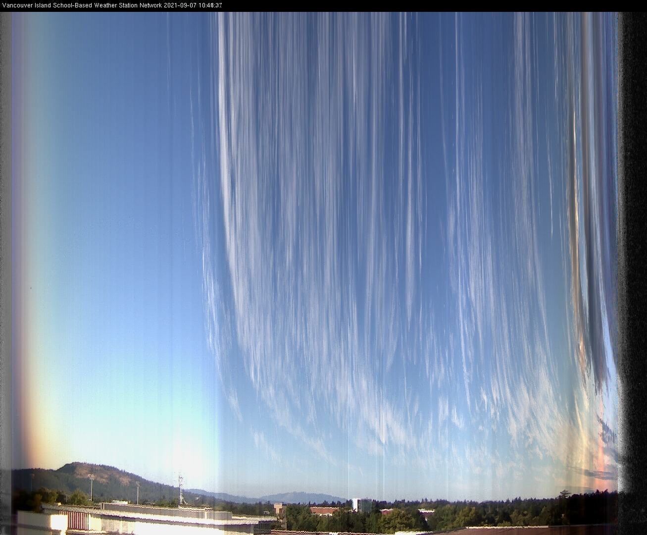 image of the sky seen from UVic, each column of pixels is a different minute, keogram