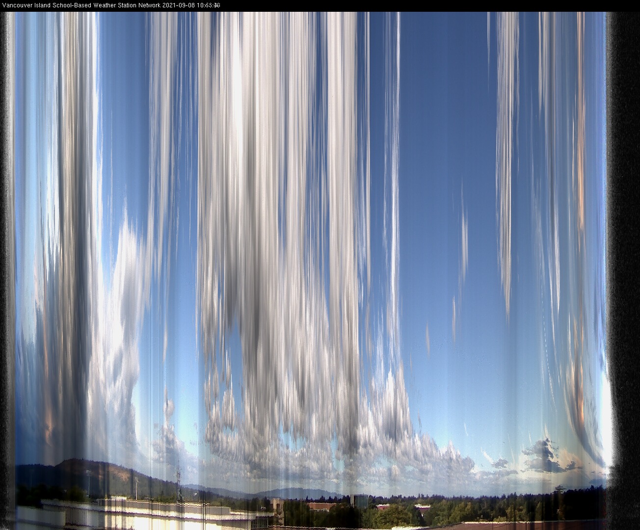 image of the sky seen from UVic, each column of pixels is a different minute, keogram