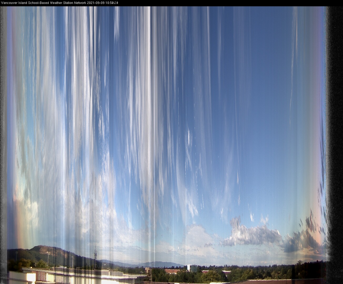 image of the sky seen from UVic, each column of pixels is a different minute, keogram