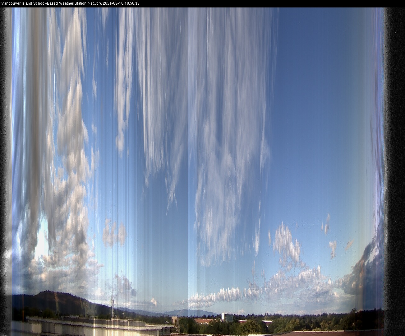 image of the sky seen from UVic, each column of pixels is a different minute, keogram