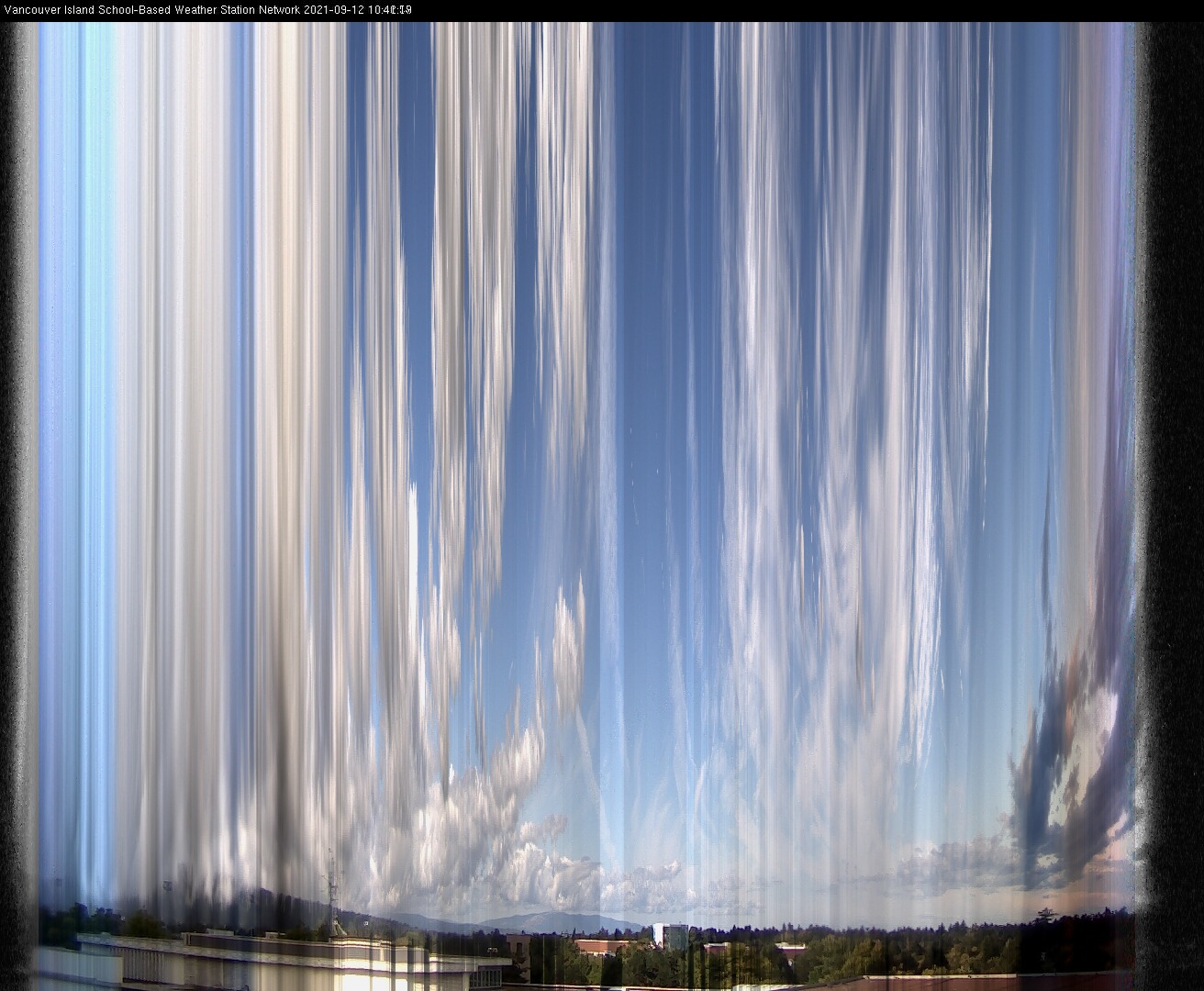 image of the sky seen from UVic, each column of pixels is a different minute, keogram