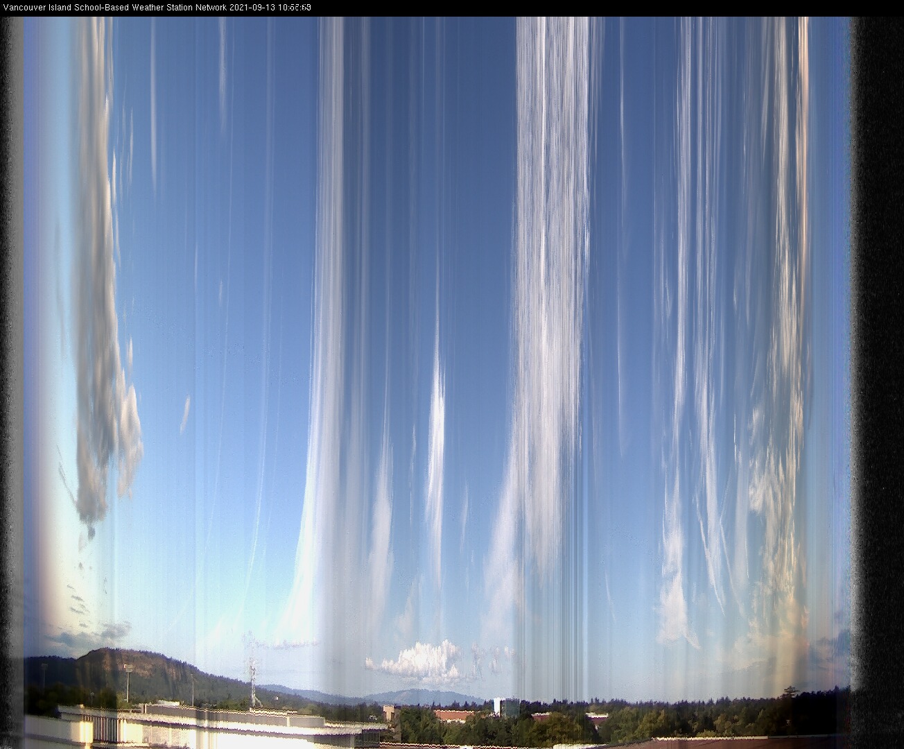 image of the sky seen from UVic, each column of pixels is a different minute, keogram