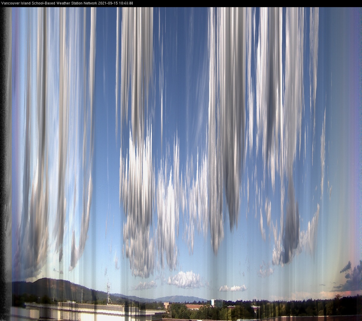 image of the sky seen from UVic, each column of pixels is a different minute, keogram