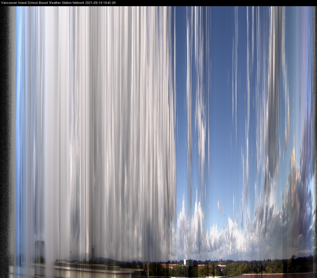 image of the sky seen from UVic, each column of pixels is a different minute, keogram