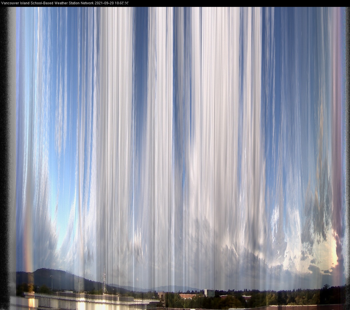 image of the sky seen from UVic, each column of pixels is a different minute, keogram