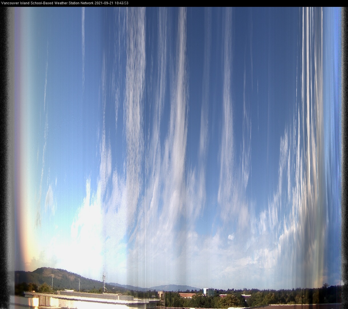 image of the sky seen from UVic, each column of pixels is a different minute, keogram