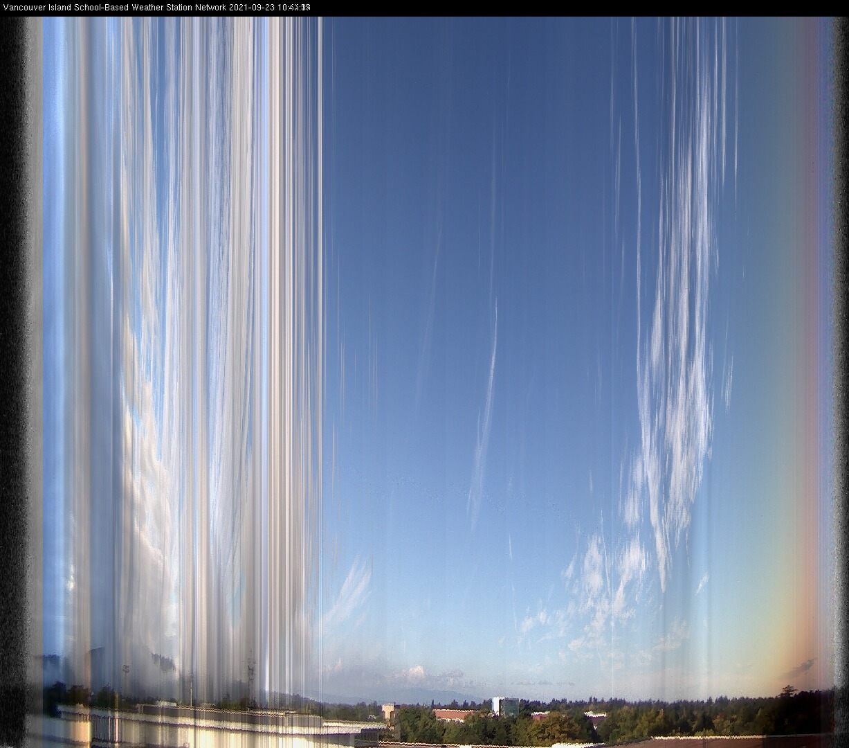 image of the sky seen from UVic, each column of pixels is a different minute, keogram