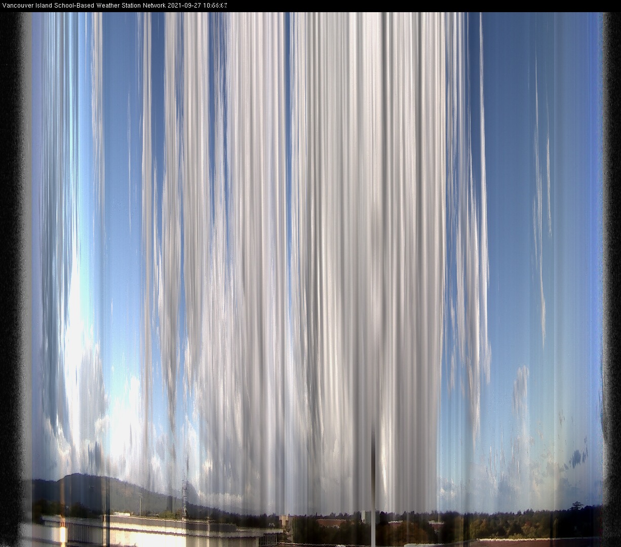 image of the sky seen from UVic, each column of pixels is a different minute, keogram