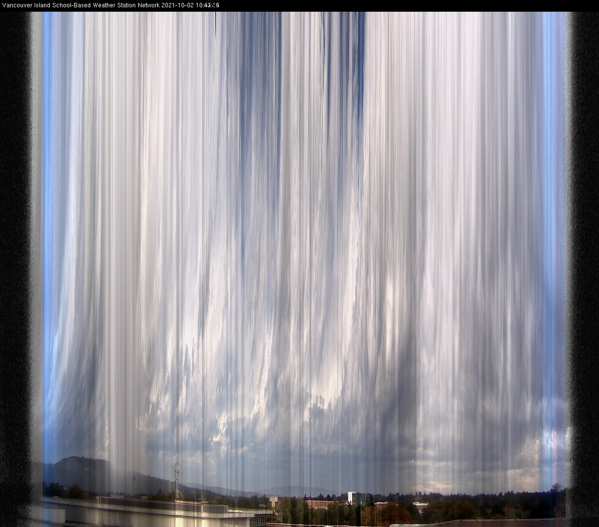 image of the sky seen from UVic, each column of pixels is a different minute, keogram