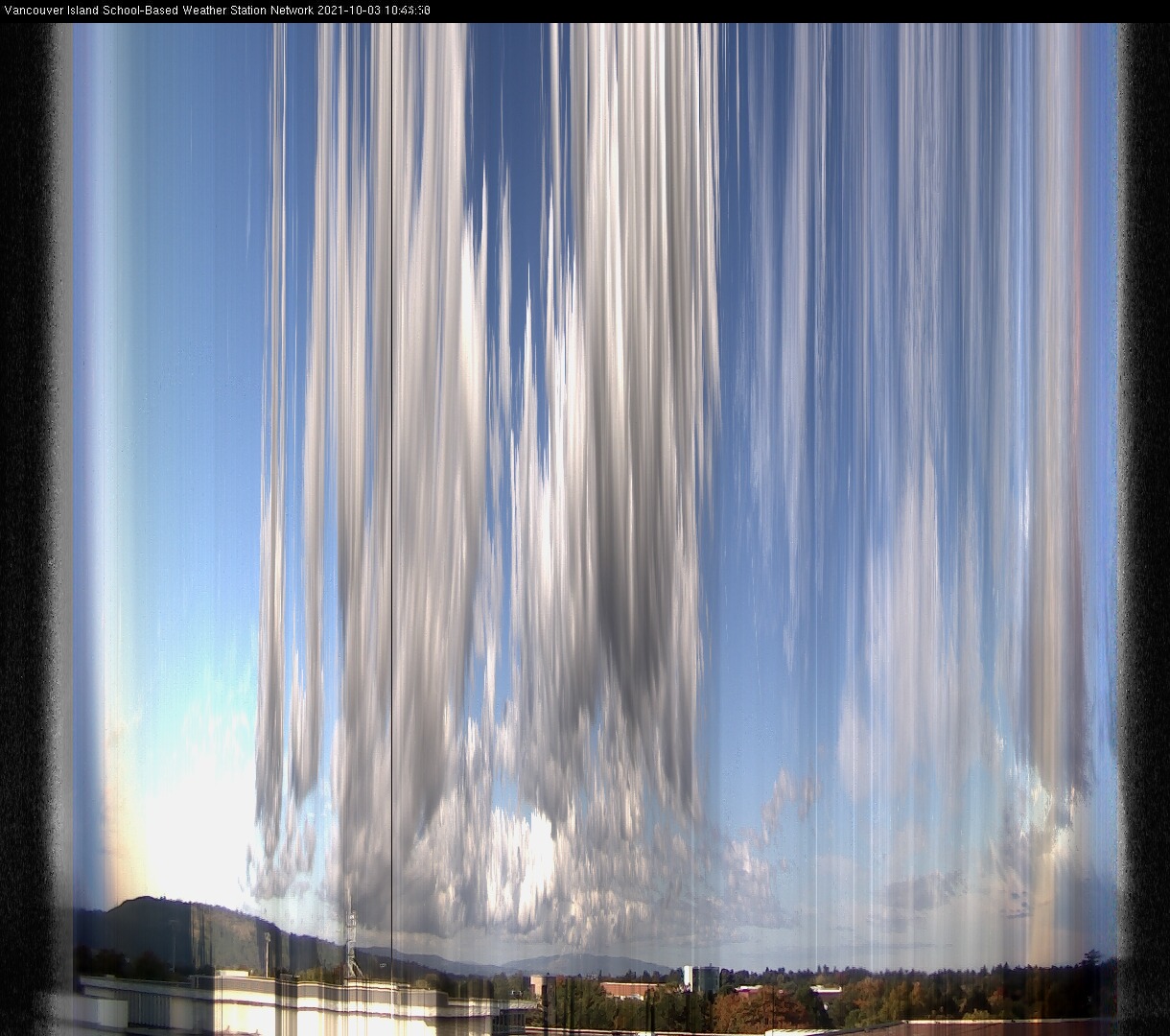 image of the sky seen from UVic, each column of pixels is a different minute, keogram