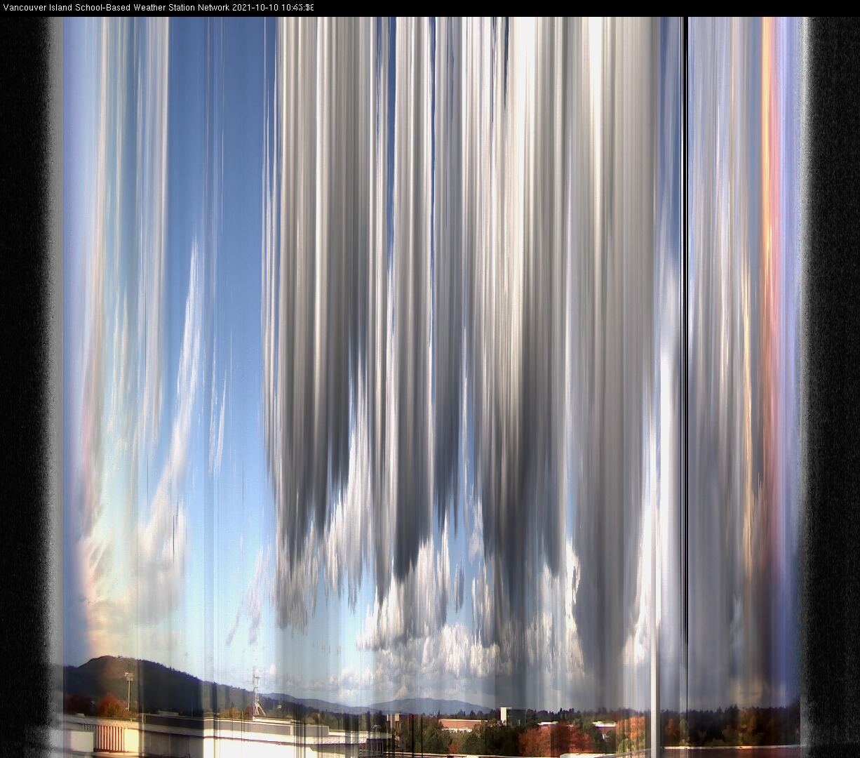 image of the sky seen from UVic, each column of pixels is a different minute, keogram