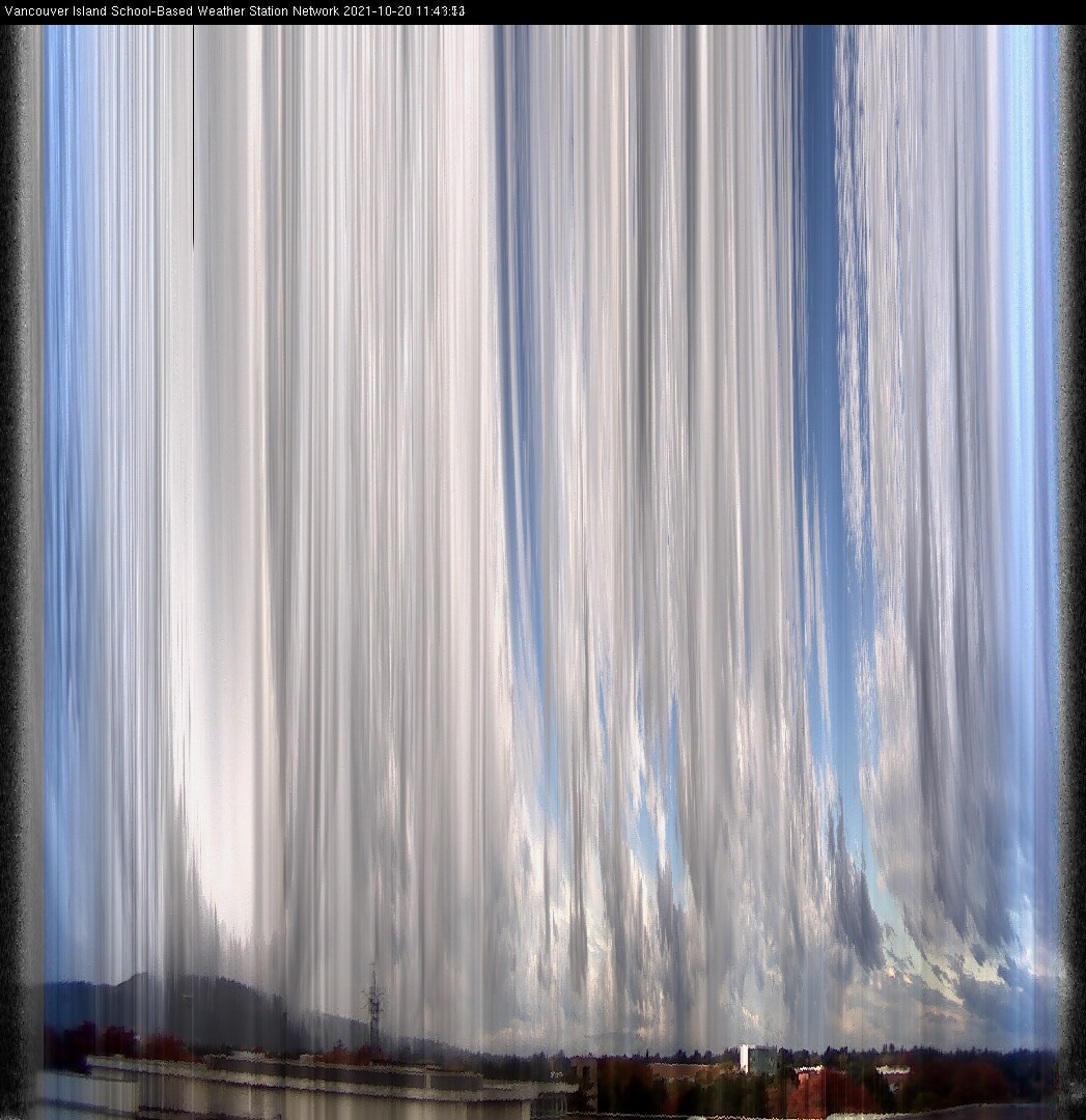 image of the sky seen from UVic, each column of pixels is a different minute, keogram