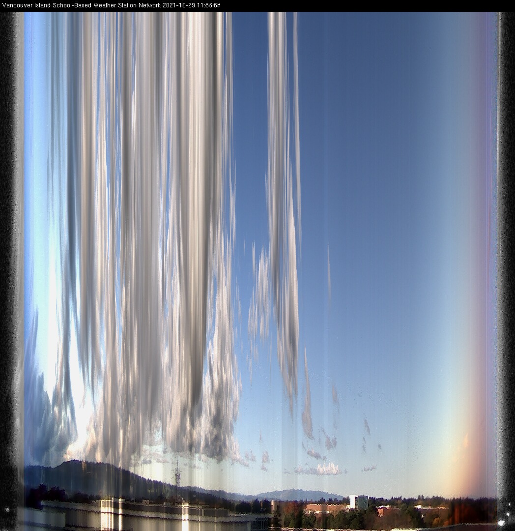 image of the sky seen from UVic, each column of pixels is a different minute, keogram