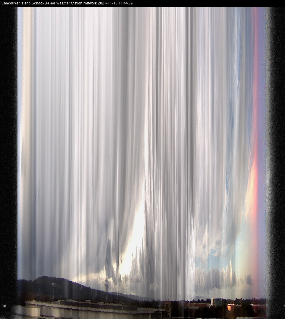 image of the sky seen from UVic, each column of pixels is a different minute, keogram