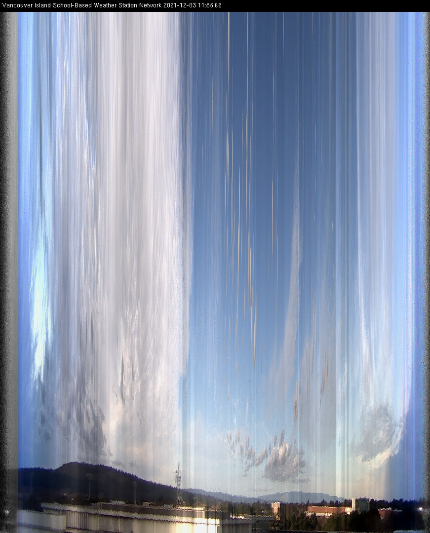 image of the sky seen from UVic, each column of pixels is a different minute, keogram