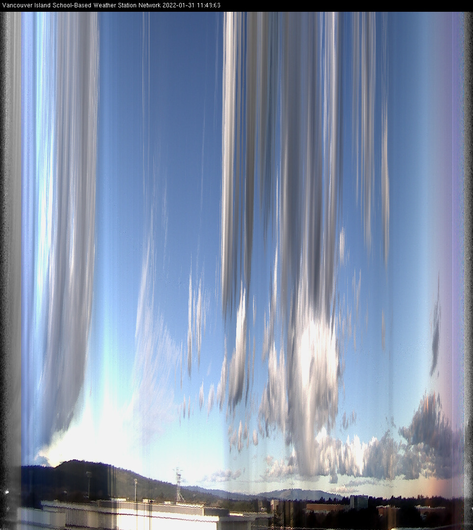 image of the sky seen from UVic, each column of pixels is a different minute, keogram