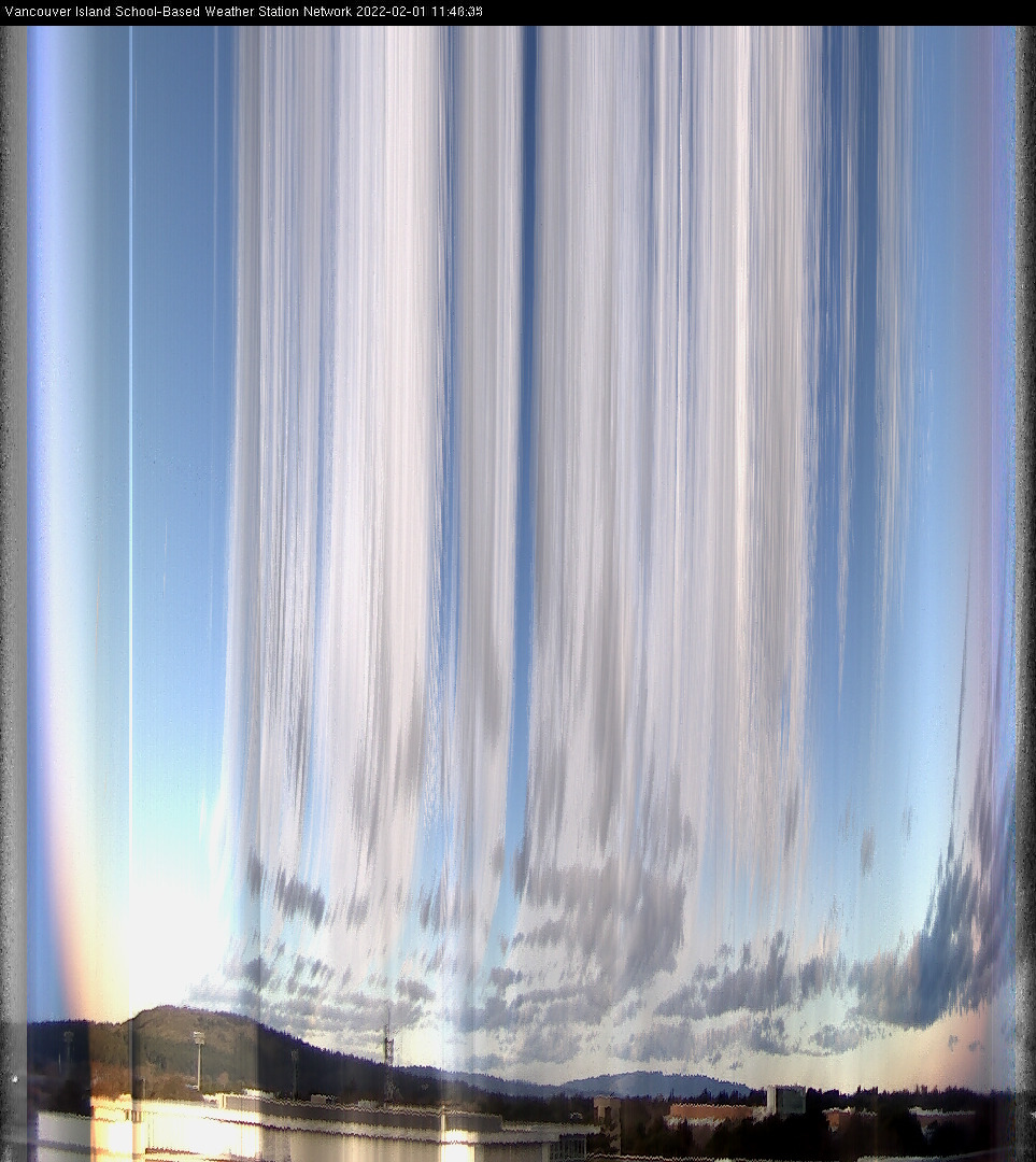 image of the sky seen from UVic, each column of pixels is a different minute, keogram