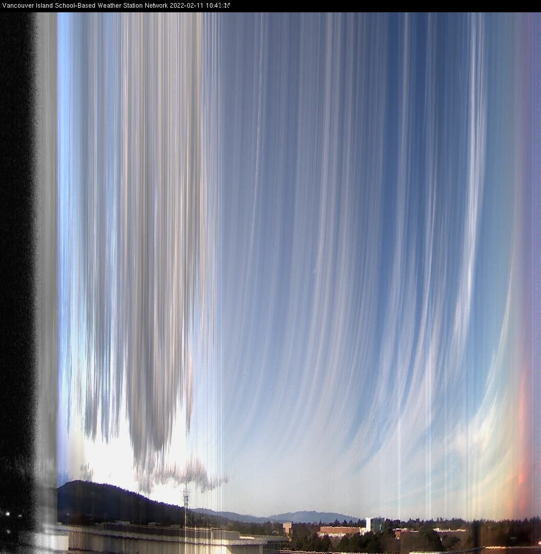 image of the sky seen from UVic, each column of pixels is a different minute, keogram