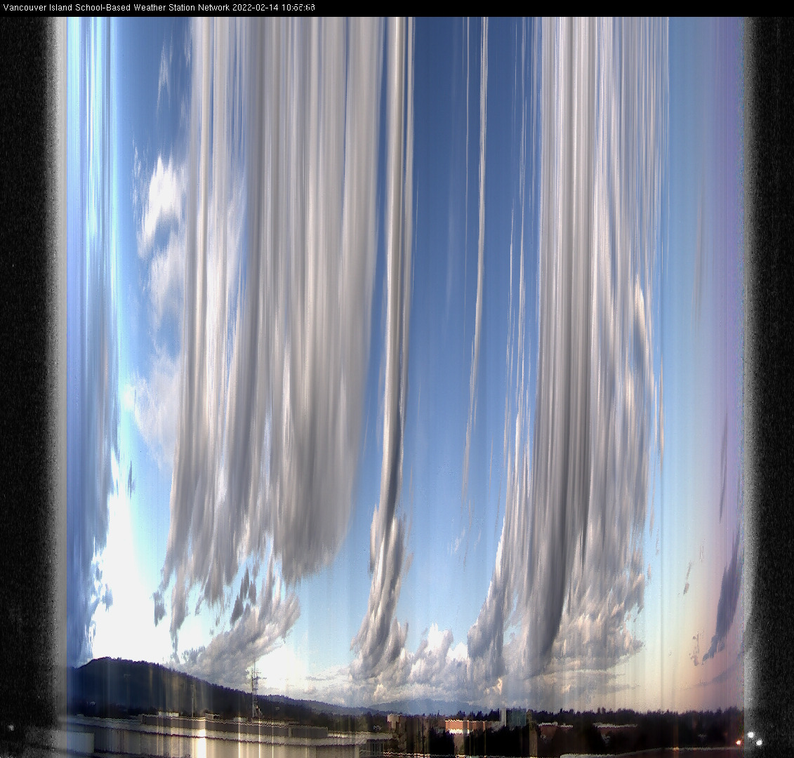 image of the sky seen from UVic, each column of pixels is a different minute, keogram